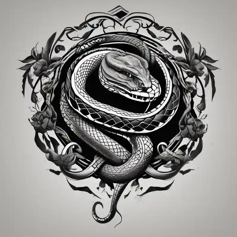 Dangerous Snake back Tattoo floral sleeve tattoo – Blackwork, Blanco y negro
